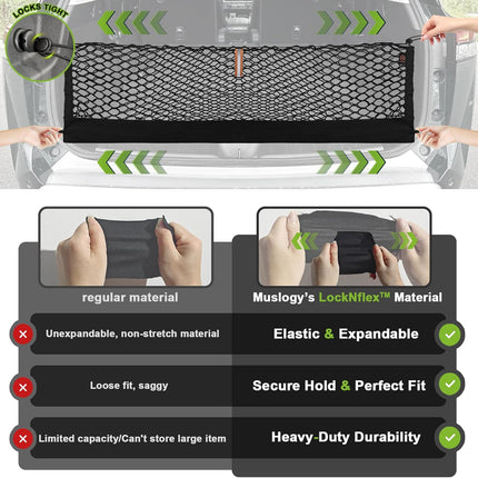 Muslogy Truck Bed Cargo Net Trunk Netting Compatible with 2021-2025 2026 Jeep Grand Cherokee L (3-Row GCL) Accessories, Pickup Cargo Organizer SUV Sedan Storage Net w/Heavy Duty Carabiners
