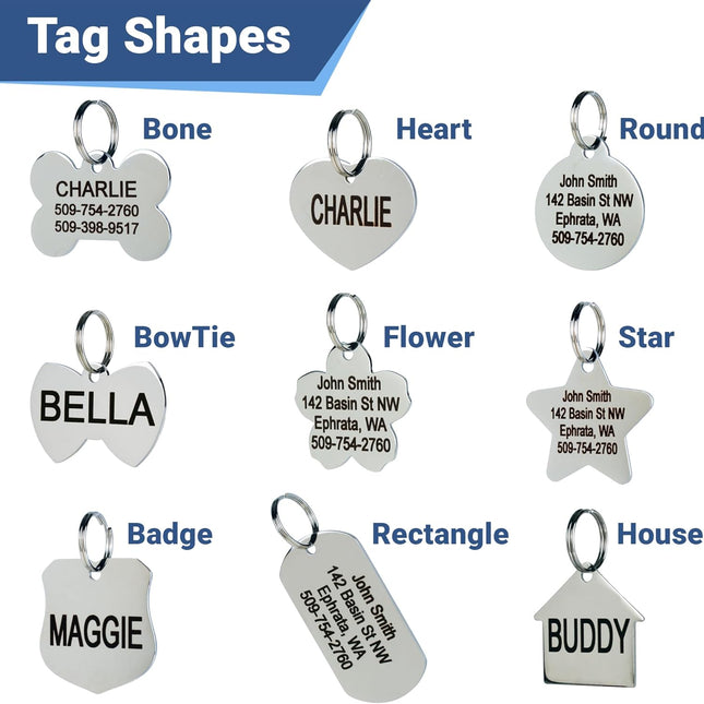 Stainless Steel Pet ID Tags, Personalized Dog Tags and Cat Tags, up to 8 Lines of Custom Text, Engraved - photo 2