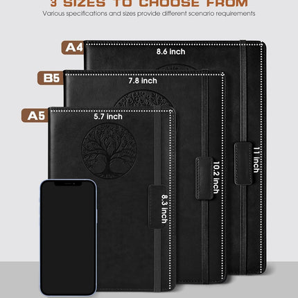 Biuwory Lined Journal Notebook for Women Men,256 Pages A4 Large Hardcover Leather Journals for Writing,Travel,Business,Work,School,College Ruled Notebooks for Note Taking, Diary Notepad 8.6"×11"