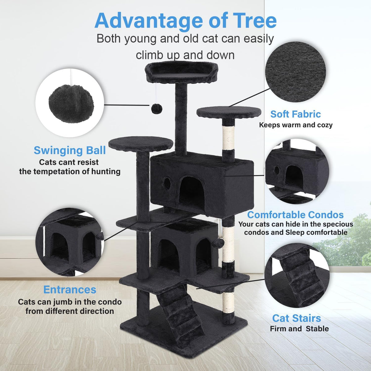 54-Inch Dark Gray Multi-Level Cat Tree Tower - photo 3