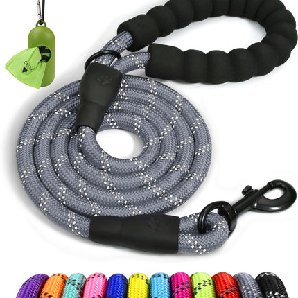 Correa de cuerda para perros medianos y grandes, 6 FT con mango acolchado, negro