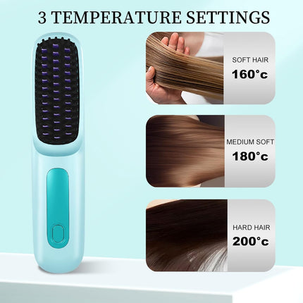 Go Brush Pro 2026, Portable Straightener Brushs for Travel, with LCD Temperature Display, Fast Heating Cordless Mini Hair Brushs (Blue)