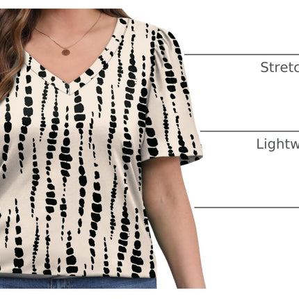 T Shirts for Women V Neck Dressy Casual Blouses Puff Short Sleeve Summer Tops Loose Fit