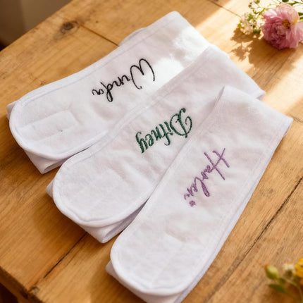 Personalized Embroidery Spa Headbands for Women Custom Soft Adjustable Face Wash Headband for Face Washing, Shower, Facial Mask, Yoga