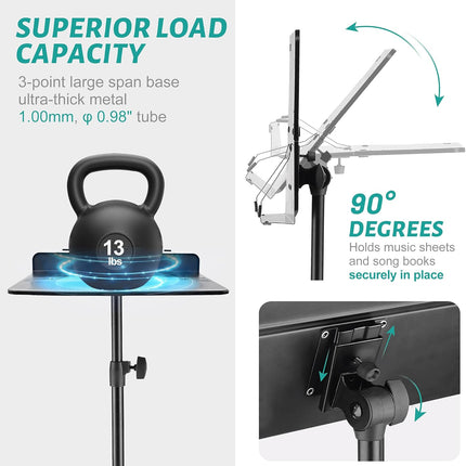 Vekkia Professional Portable Sheet Music Stand - Folding Adjustable Holder, with Carrying Bag, Sturdy for Instrumental Performance, Band & Travel