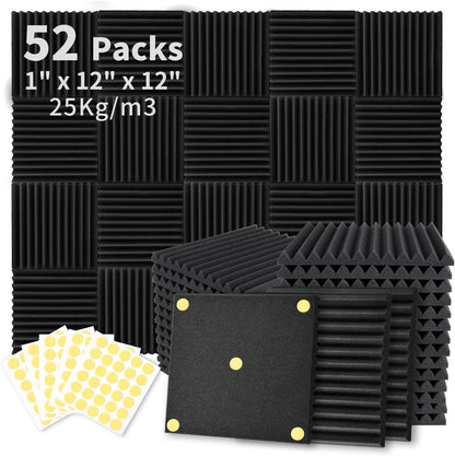 52-Pack Acoustic Foam Wedge Panels with Adhesive