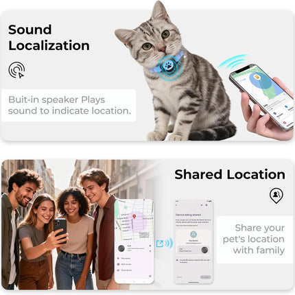 GPS Cat Tracker Collar(iOS & Android), Bluetooth Mini GPS Dog Tracker, Smart Pet Activity Tracker, No Monthly Fee, Work with Apple Find My & Google Find Hub, Finder Tag for Pets,Items 1P Blue