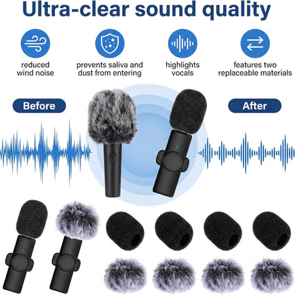 Microphone Cover, 8 PCS Mini Wireless Furry Mic Windscreen & Foam Cover Set Windproof Microphone Windscreen Wind Muff Foam Mic Covers for Lavalier Microphones, to Reduce Plosive Highlight the Vocals