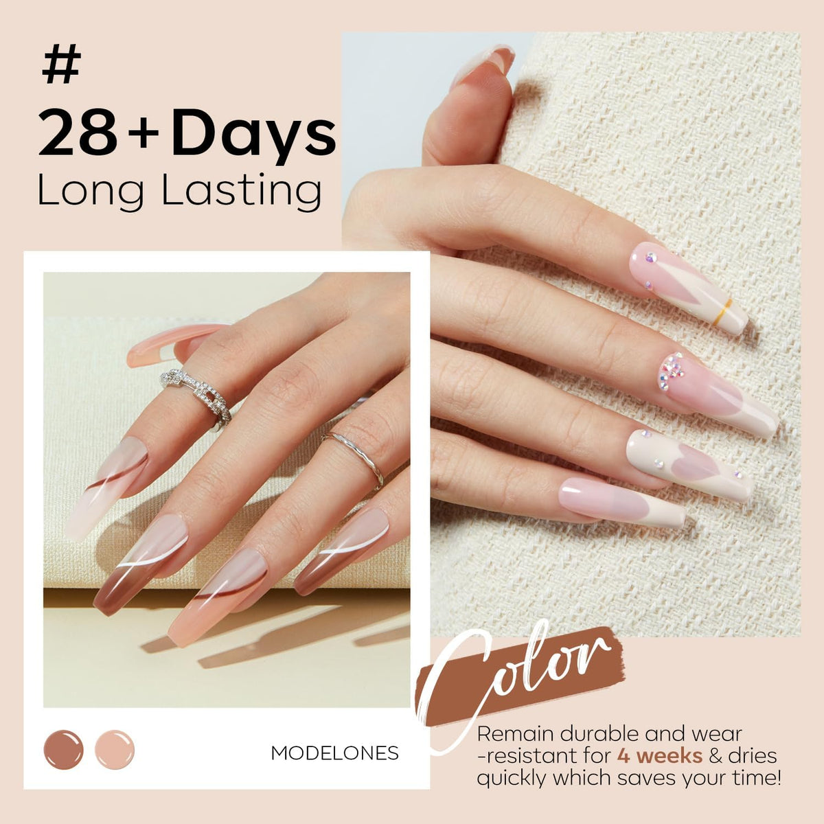 Nude Gel Nail Polish Set - 6 Neutral Milky White, Pink and Brown Colors - photo 4