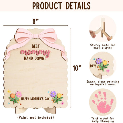 HYPERI DIY Mothers Day Crafts for Kids Handprint Art, Handprints Wooden Rose Flower Bouquet, Mothers Day Gifts for Mom from Kids, for Grandma from Grandkids, Mothers Day Keepsake Craft (Best Mom)
