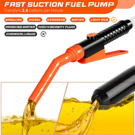 Electric Fuel Transfer Pump, 3.2GPM Portable Fluid Transfer Siphon Pump with Oil Pipeline, Battery Gas Pumps with 47 Inches Hose &Gloves for Car/RV(Orange)