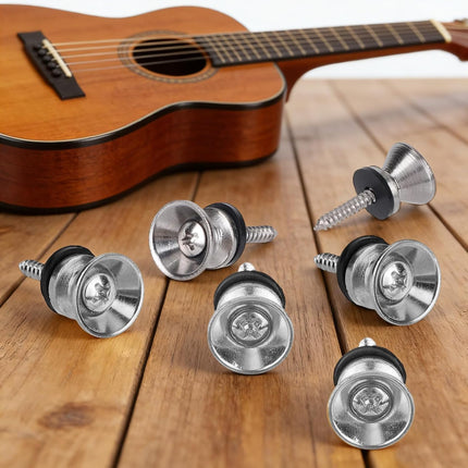 6pcs Guitar Strap Button Lock Pins, Metal Strap Buttons for Acoustic/Electric Guitar Bass Ukulele (Silver)