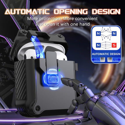 R-fun AirPods 2 Case 2019 with Lock & Cleaning Kit, Keychain, Magnetic Lid, Compatible with AirPods 2nd/ 1st Generation Protective Case, Support Wireless Charging, Black