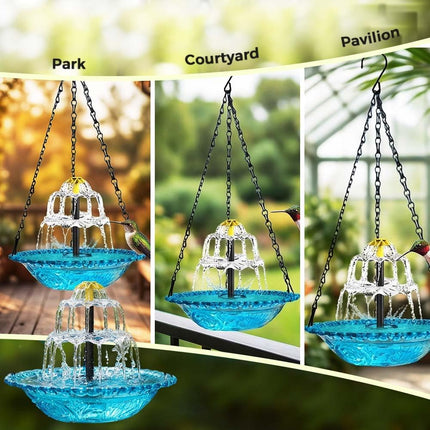 Solar Cascade Hanging Bird Bath Fountain, Upgraded Hanging Bird Bath with Flowing Water, Solar Powered Bird Bath Fountain Decorative Garden Yard Patio for Outdoor (Blue)