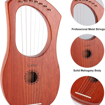 LIEKE 7 String Lyre Harp Instrument with Tuning Wrench,Metal Strings,Bag, Mahogany Body and Bone Saddle,Lyre Harp Kit Gift for Kids Adults Beginner