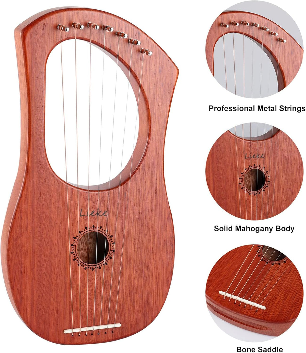 7 String Lyre Harp Kit with Tuning Wrench and Bag - photo 3