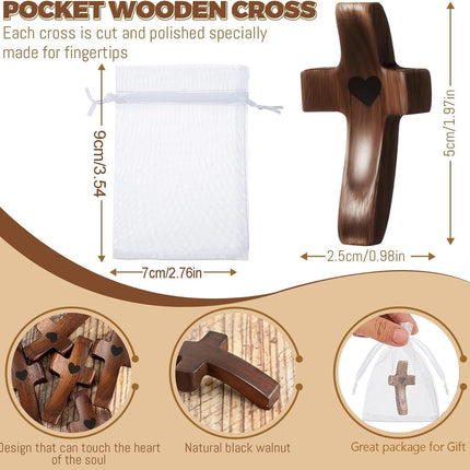 Brevynx 2 Pcs Pocket Wooden Cross Fidget - Cross My Heart with Organza Bags - Stress Relief Fidget for Christian, Religious Christian Easter Day