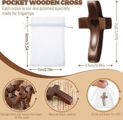 2 Pcs Pocket Wooden Cross Fidget - Cross My Heart with Organza Bags - Stress Relief Fidget for - photo 2
