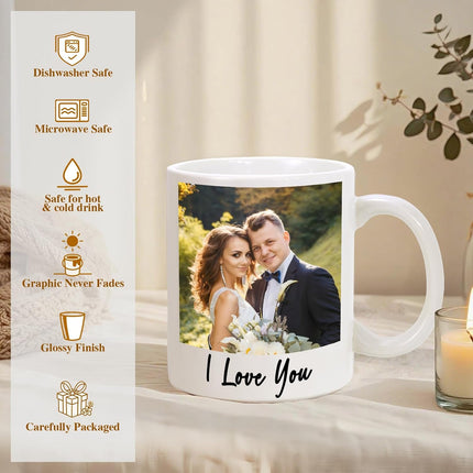 Elemtansy Custom Coffee Mug for Men Women, Personalized 11oz Ceramic Mug with Photo Text & Birth Flower,Customized Valentines Day Gifts for Him Her(1 Photo)