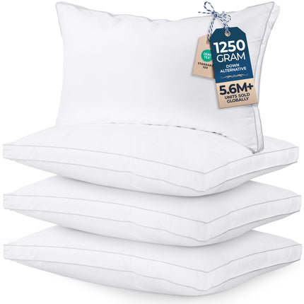 Almohada de cama con gusset, almohadas de hotel tamaño Queen, set de 2, blancas