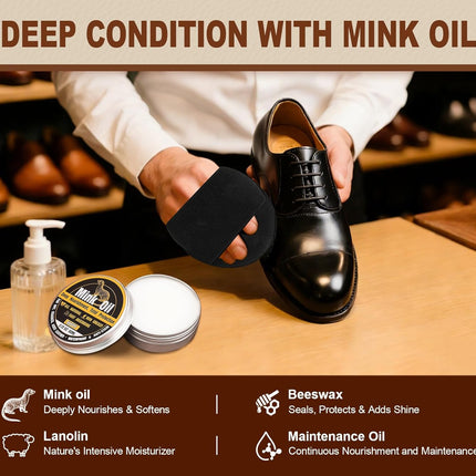 Leather Boot Care Kit, Mink Oil & Saddle Soap for Leather Cleaning & Leather Boots, 6-in-1 Leather Shoe Care Kit, Leather Cleaner and Conditioner for Purses, Shoes, Boots, Couch, Car