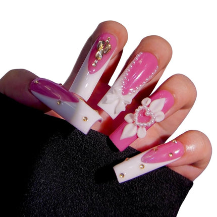 HAND-PAINTED Purple False Nails Set Coffin Press on Nails Pressons Kit Medium Length Stick on Nails Shoot Nail Art Short Nails with Nail Glue on Nails Square, Long Almond Nail (TJ45, Custom)