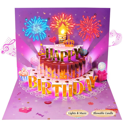 Pop Up Birthday Card with Music, Light, Firework For Men Women