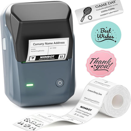 Label Maker Machine, Thermal Label Printer Easy to Use for Office, Home, Business, Came with 1 Roll White Label(Blue)