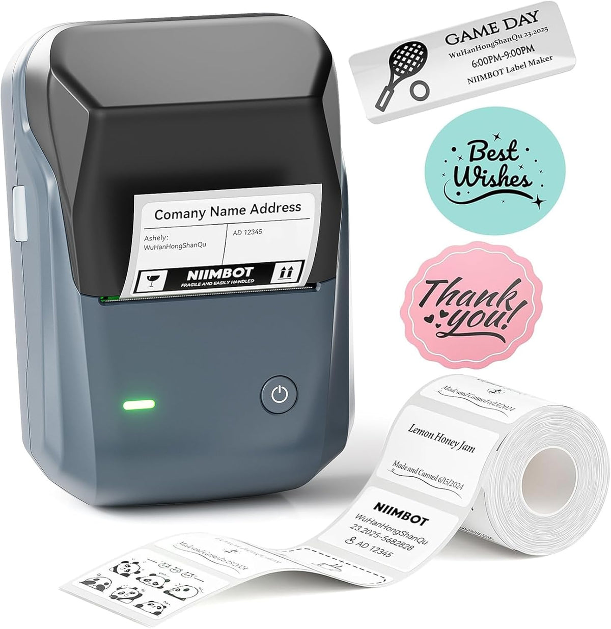Label Maker Machine, Thermal Label Printer Easy to Use for Office, Home, Business, Came with 1 Roll White Label(Blue)
