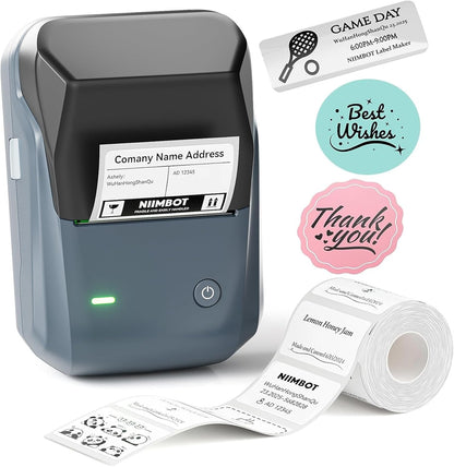 Label Maker Machine, Thermal Label Printer Easy to Use for Office, Home, Business, Came with 1 Roll White Label(Blue)