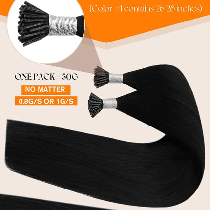 Sunny Hair 22 Inch Itip Human Hair Extensions, Black, Easy to Maintain Remy I Tip Hair, for Women with Thick Hair Seeking Length Without Bulk, Stays Secure for Parties and Weddings, 50g