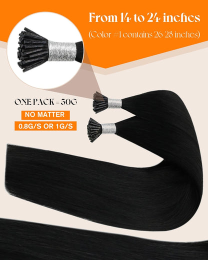 22 Inch Itip Human Hair Extensions, Black, Easy to Maintain Remy I Tip Hair, for Women with Thick Hair - photo 2