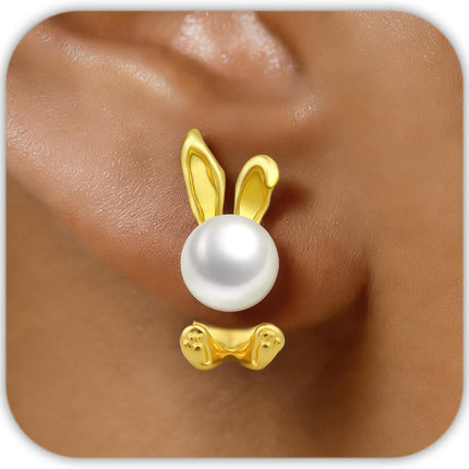 Trinckle Pearl Earrings for Women, Gold Pearl Drop Earrings for Grils Boho Silver Dangle Earring, White Bridal Dangling Bow Earings for Wedding or Mothers Day Jewelry, Ball Prom Bridesmaid Accessories