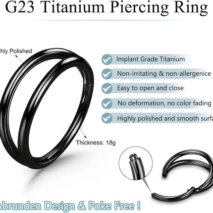 Titanium Double Hoop Nose Ring 20G 18G Gold Silver Black Nose Rings Hoops for Women Men Hypoallergenic 6mm 7mm 8mm 9mm Nose Nostril Septum Cartilage Helix Daith Conch Rock Piercing Jewelry