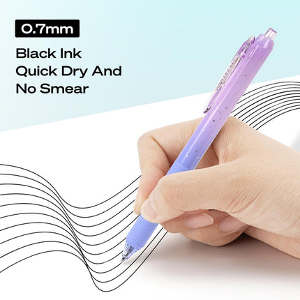 WRITECH Gel Pens Fine Point: Nebula Pen Set 0.7mm Black Ink Retractable 6ct Smooth Writing with Aesthetic Gradient Color Barrel for Journaling Note Taking Silent Click No Smear