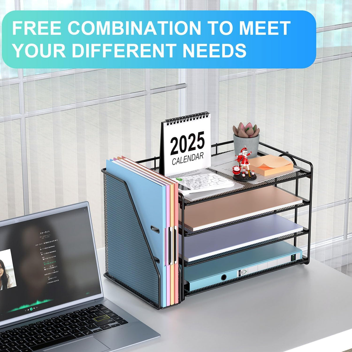 4-Tier Paper Organizer with Magazine Holder, Black - photo 3