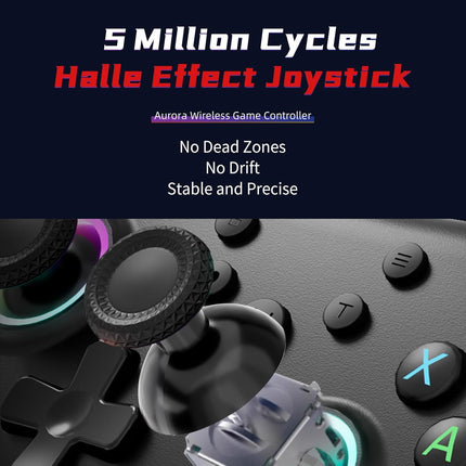 AceGamer Aurora II 2.4G Wireless Bluetooth Controller for PC/Android/Switch/iOS/Switch 2/Steam Deck with Rotary Motors, RGB Hall Effect Joysticks - Upgraded PC Gaming Controller and Back Buttons Lock