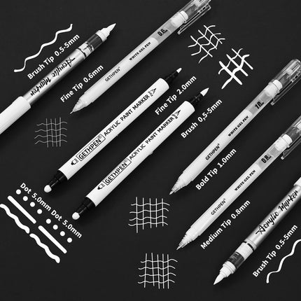 White Pens Set, White Gel Pens, Dual-Tip Acrylic Paint Pen, 7 Pack