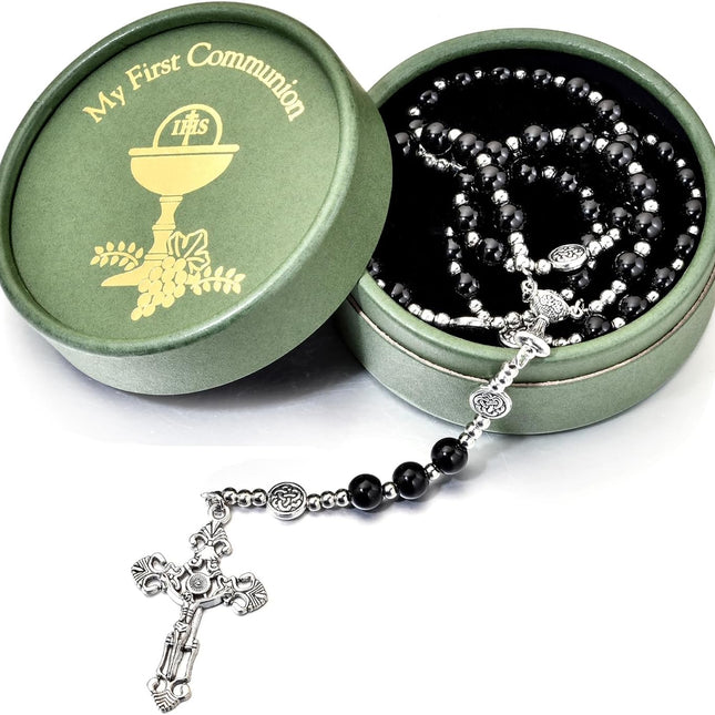 Glass Pearl First Communion Rosary with Chalice Centerpiece and
