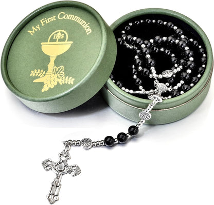 Glass Pearl First Communion Rosary with Chalice Centerpiece and