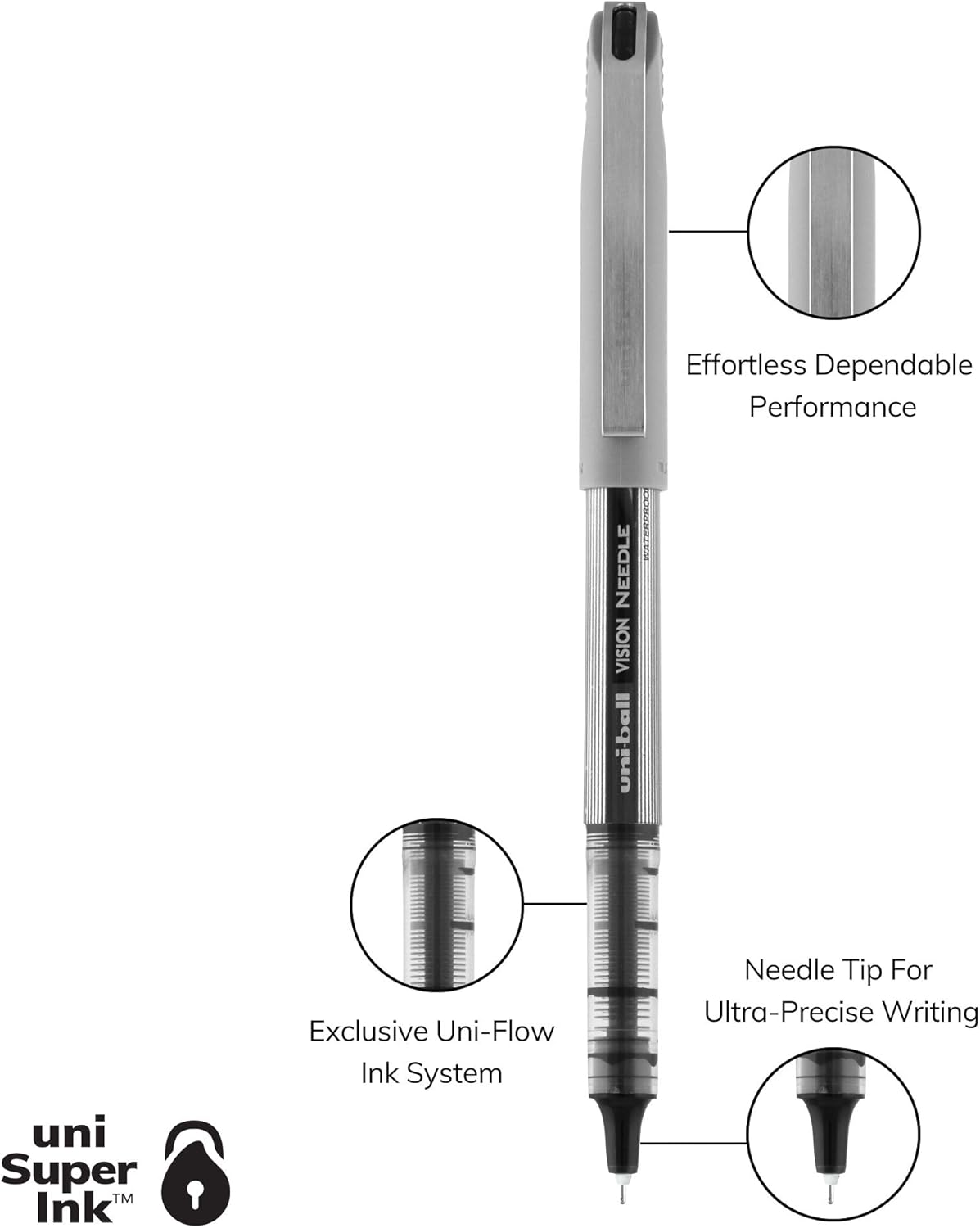 Needle Rollerball Pen, Fine Point (0.7mm), Black Ink, 6 Pens - photo 3