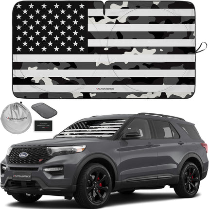 1-Piece Windshield Sun Shade Grunge American Flag - 4 USA Design - Foldable Car Front Window Sunshade for Most Sedans SUV Truck - Blocks Max UV Rays and Keeps Your Vehicle Cool - Medium