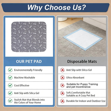 Puppy Pads with Pheromones, Washable Pee Pads for Dogs Potty Training, Reusable Dog Mat with Pet Hair Removal Gloves for Playpen, Crate, Whelping Box (Gray,M)