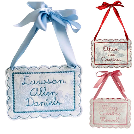 Personalized Baby Name Sign - Embroidered Newborn Announcement Door Hanger with Custom Name Nursery Decor and Baby Shower Gift
