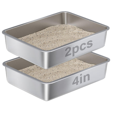 Stainless Steel Litter Box Kitten,Metal Cat Litter Box Low Entry,4" H