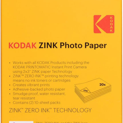 KODAK 2x3 Premium Sticky-Backed ZINK Photo Paper (20 Sheets) - Compatible With Kodak Step, Step Slim, Printomatic, Printomatic+, Smile+, Step Touch