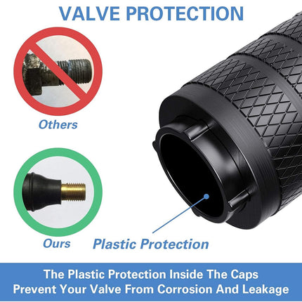 CKAuto Tire Valve Stem Caps, Black, 4 pcs/Pack, Anodized Aluminum Tire Valve Cap Set, Corrosion Resistant, Universal Stem Covers for Cars Trucks Motorcycles SUVs and Bikes