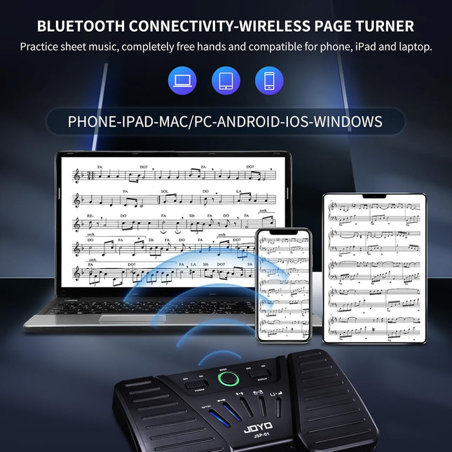 Wireless Bluetooth Page Turner Music Pedal Foot Switch for iPad, Tablets, Android, iOS Phones and Keyboard (SP-01)