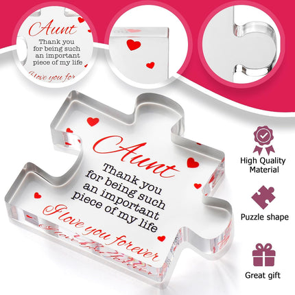 VELENTI Aunt Gifts - Engraved Acrylic Block Puzzle Aunt Gift 3.35 x 2.76 inch - Cute Aunt Birthday Gifts, Auntie Cool Auntie Gifts Paperweights from Niece, Aunt Gifts from Nephew