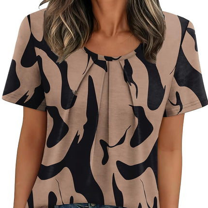 Women T Shirts Pleated Short Sleeve Tops Business Casual Blouses